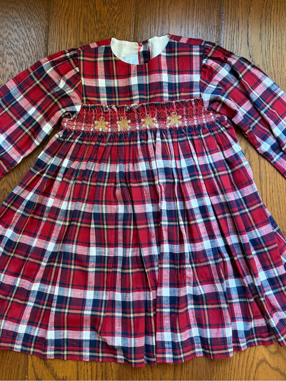 Bella Bliss Girls Red Plaid Smocked Gingerbread Man Holiday Dress